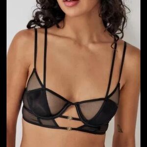 New! Bluebella Alya Black Sheer mesh strappy unlined Bra black 1845